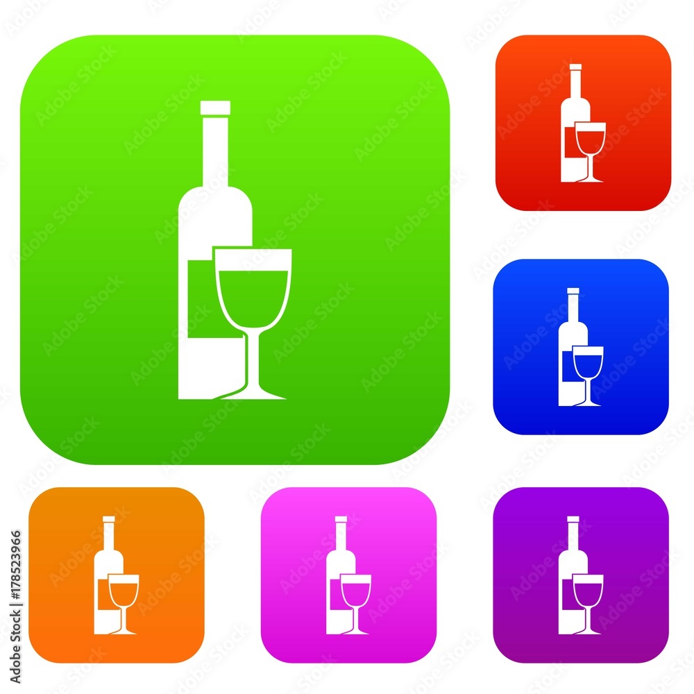 Wine bottle and glass set color collection Wine bottle and glass set color collection
