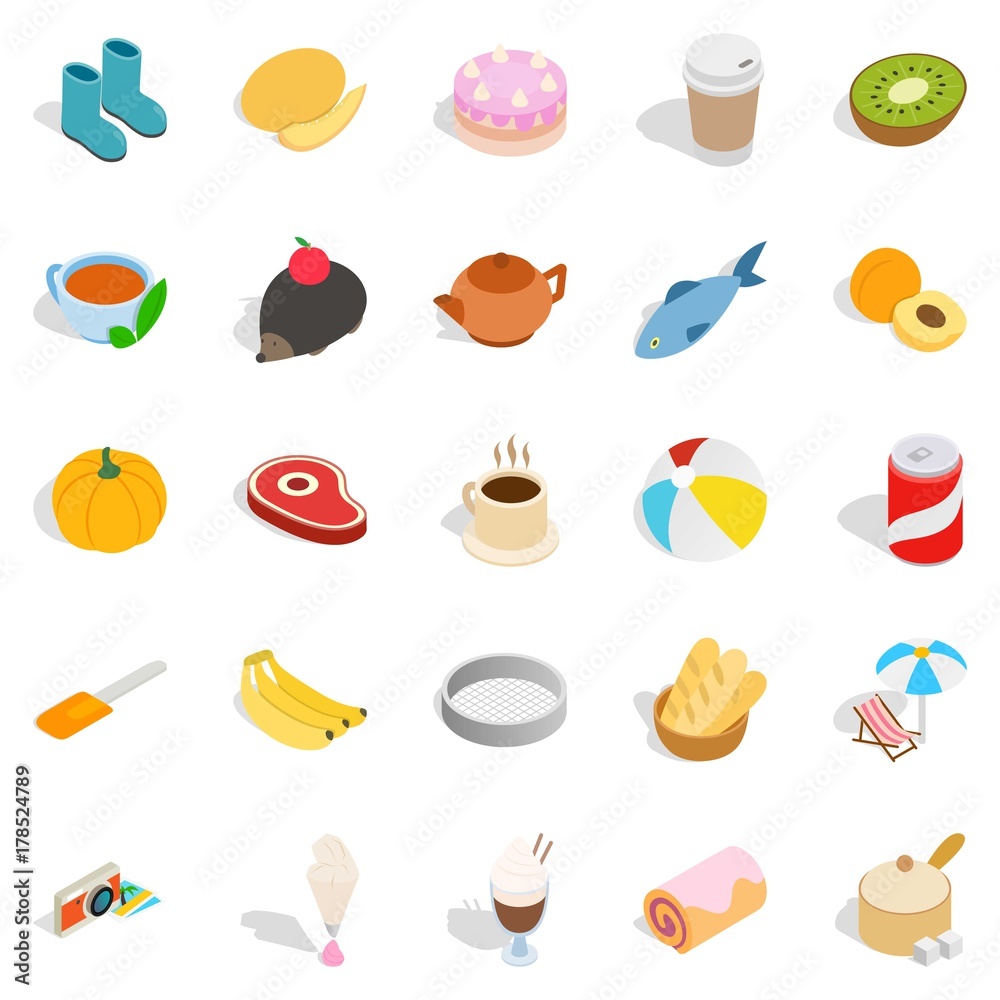 Creamy food icons set, isometric style Creamy food icons set, isometric style