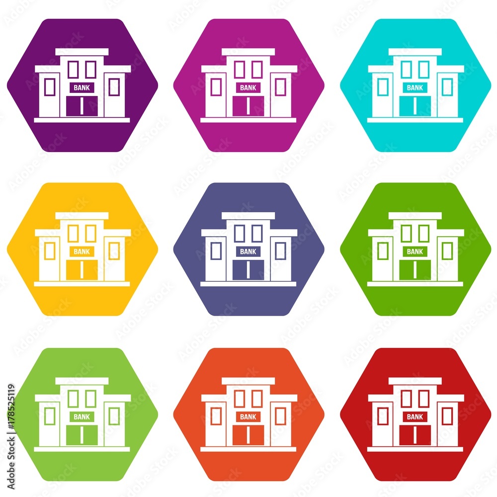 Fototapeta premium Bank building icon set color hexahedron