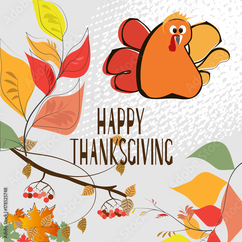 Thanksgiving Day. holiday turkey, autumn maple leaves, rowanberry