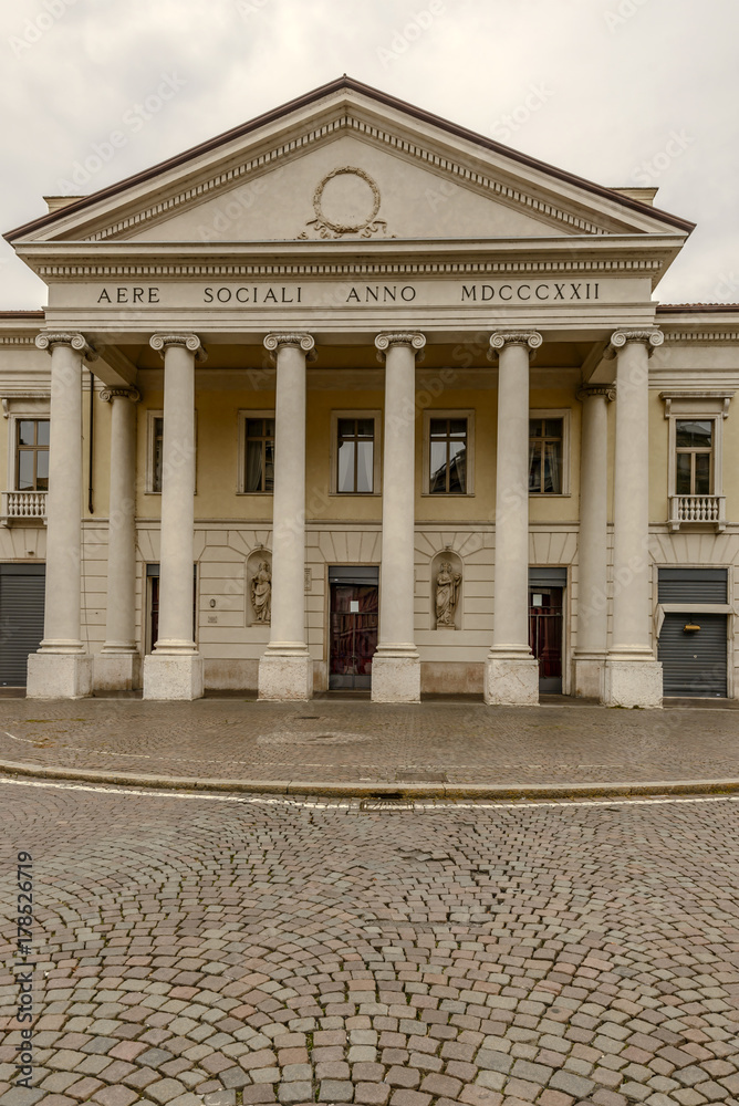 Neoclassical facade of Social Theater, Mantua, Italy