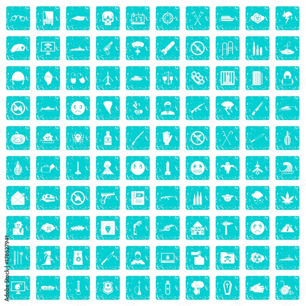 100 oppression icons set grunge blue 100 oppression icons set grunge blue