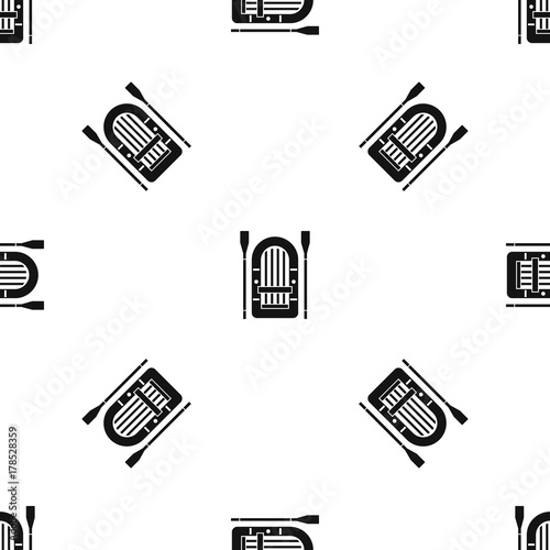 Boat with paddles pattern seamless black