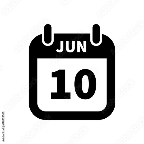 Simple black calendar icon with 10 june date isolated on white