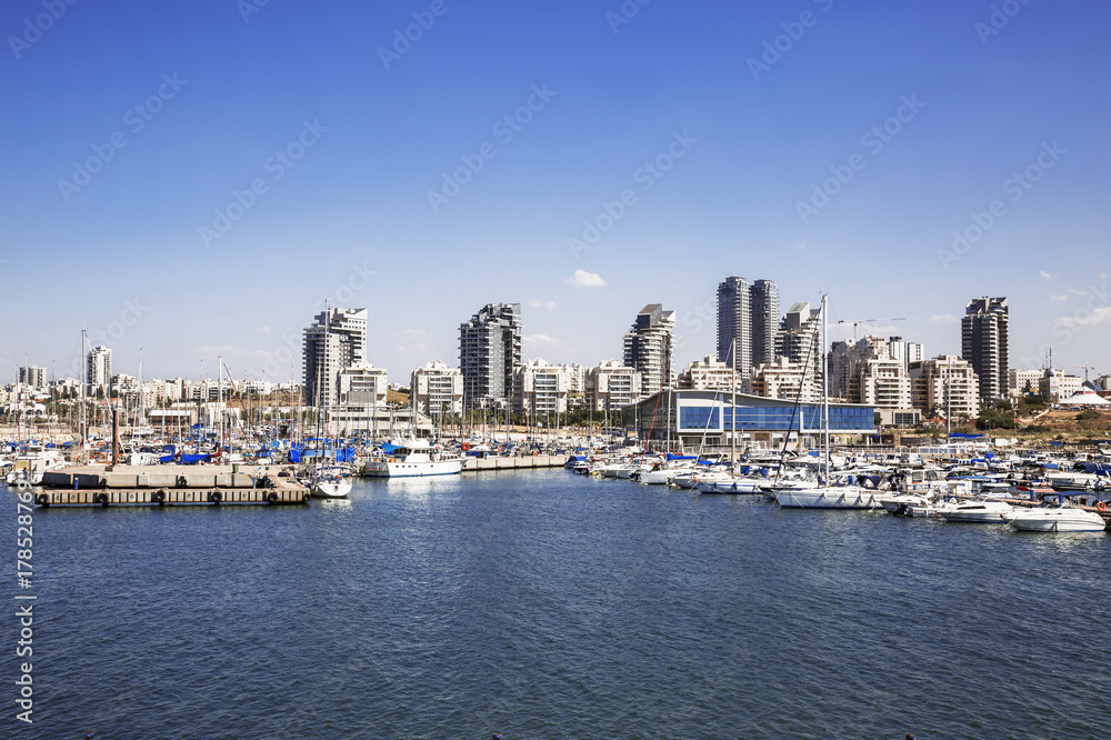 A view of the city of Ashdod from the Mediterranean sea, Israel