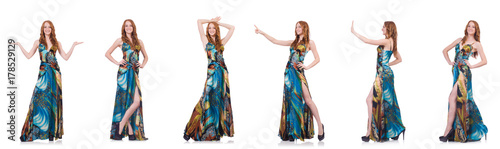 Model in nice dress isolated on white