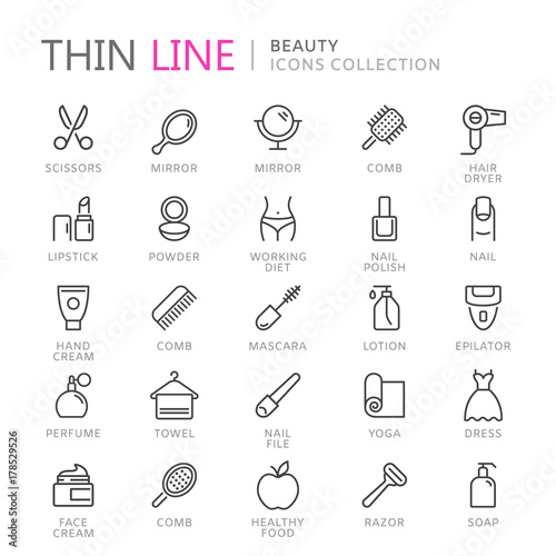 Collection of beauty thin line icons
