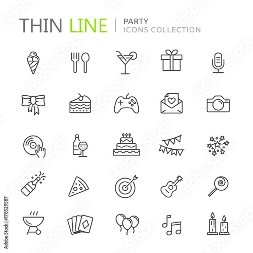 Collection of party thin line icons