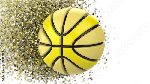 Yellow Basketball with Particles. 3D illustration. 3D high quality rendering. © DRN Studio