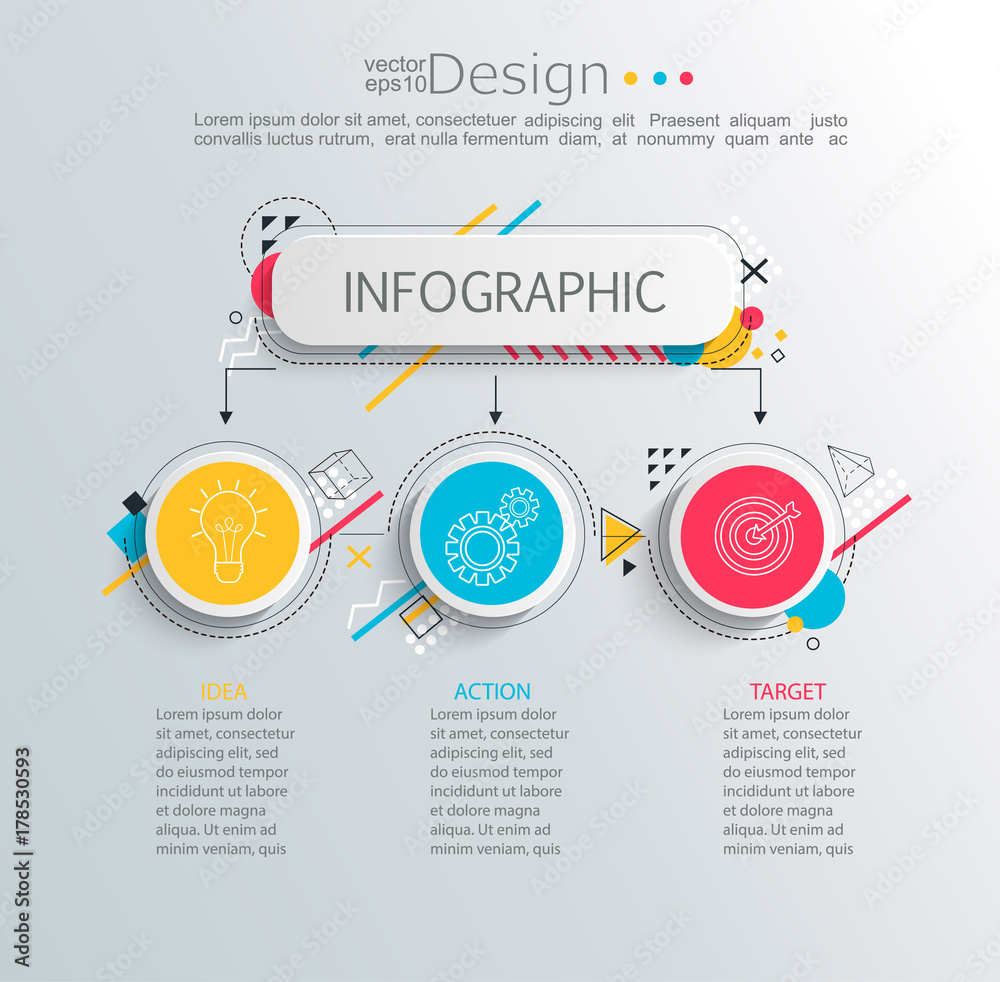 Presentation business infographic template with 3 options and abstract geometric pattern. Vector illustration.