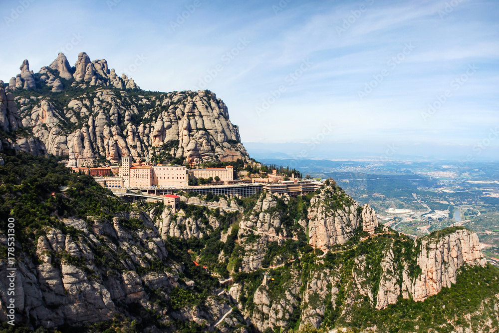 Aerial view of Santa Maria de Montserrat Monastery in Catalonia, Spain