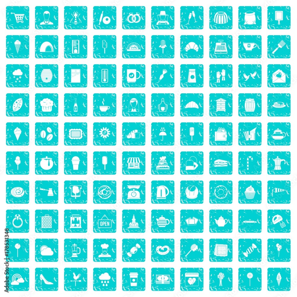100 patisserie icons set grunge blue 100 patisserie icons set grunge blue