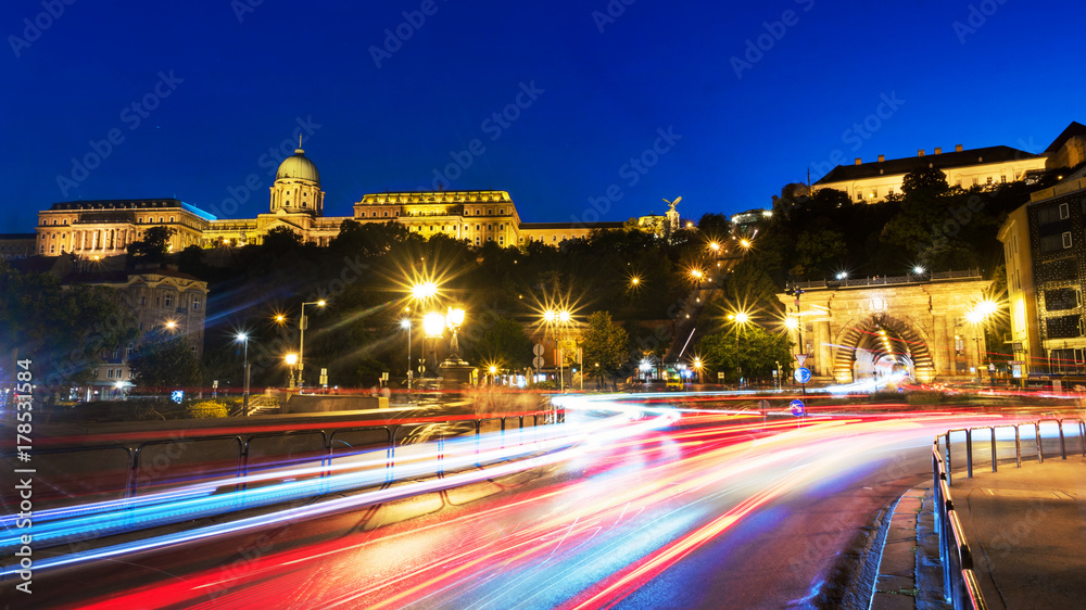 Illuminated Chain bridge and Buda Castle in Budapest, Hungary Illuminated Chain bridge and Buda Castle in Budapest, Hungary