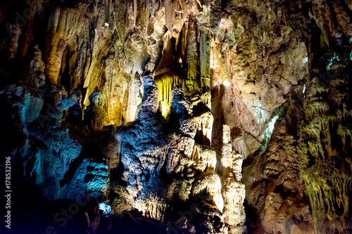 The stalagmites and stalactites of the Resava cave, one of the largest cave systems in Serbia photo