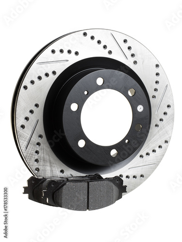 brake discs and pads on a white background