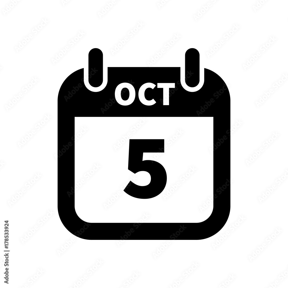 Simple black calendar icon with 5 october date isolated on white Simple black calendar icon with 5 october date isolated on white