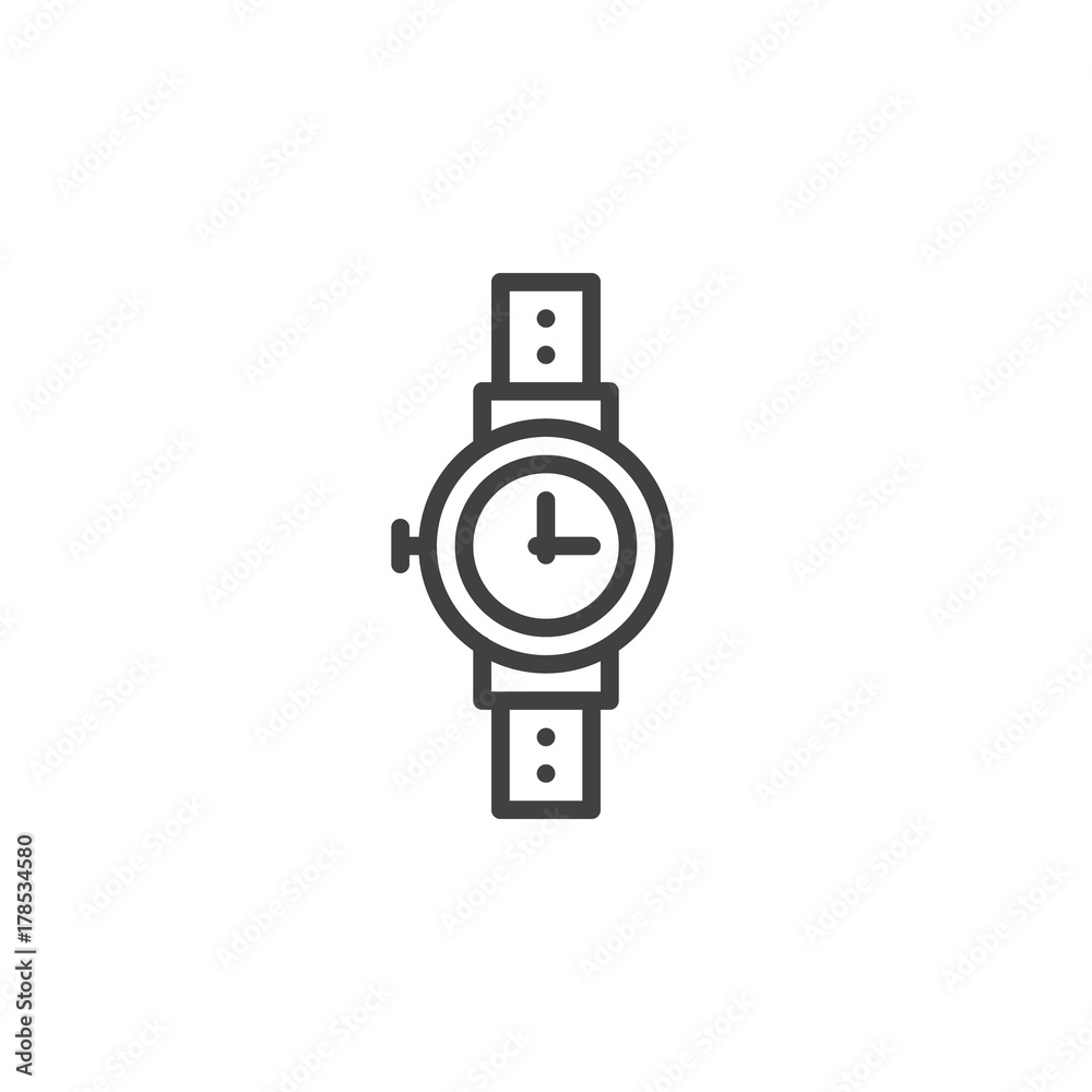 Hand watch line icon, outline vector sign, linear style pictogram isolated on white. Wristwatch symbol, logo illustration. Editable stroke Hand watch line icon, outline vector sign, linear style pictogram isolated on white. Wristwatch symbol, logo illustration. Editable stroke