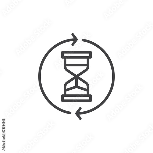 Hourglass with circling arrows line icon, outline vector sign, linear style pictogram isolated on white. Processing symbol, logo illustration. Editable stroke
