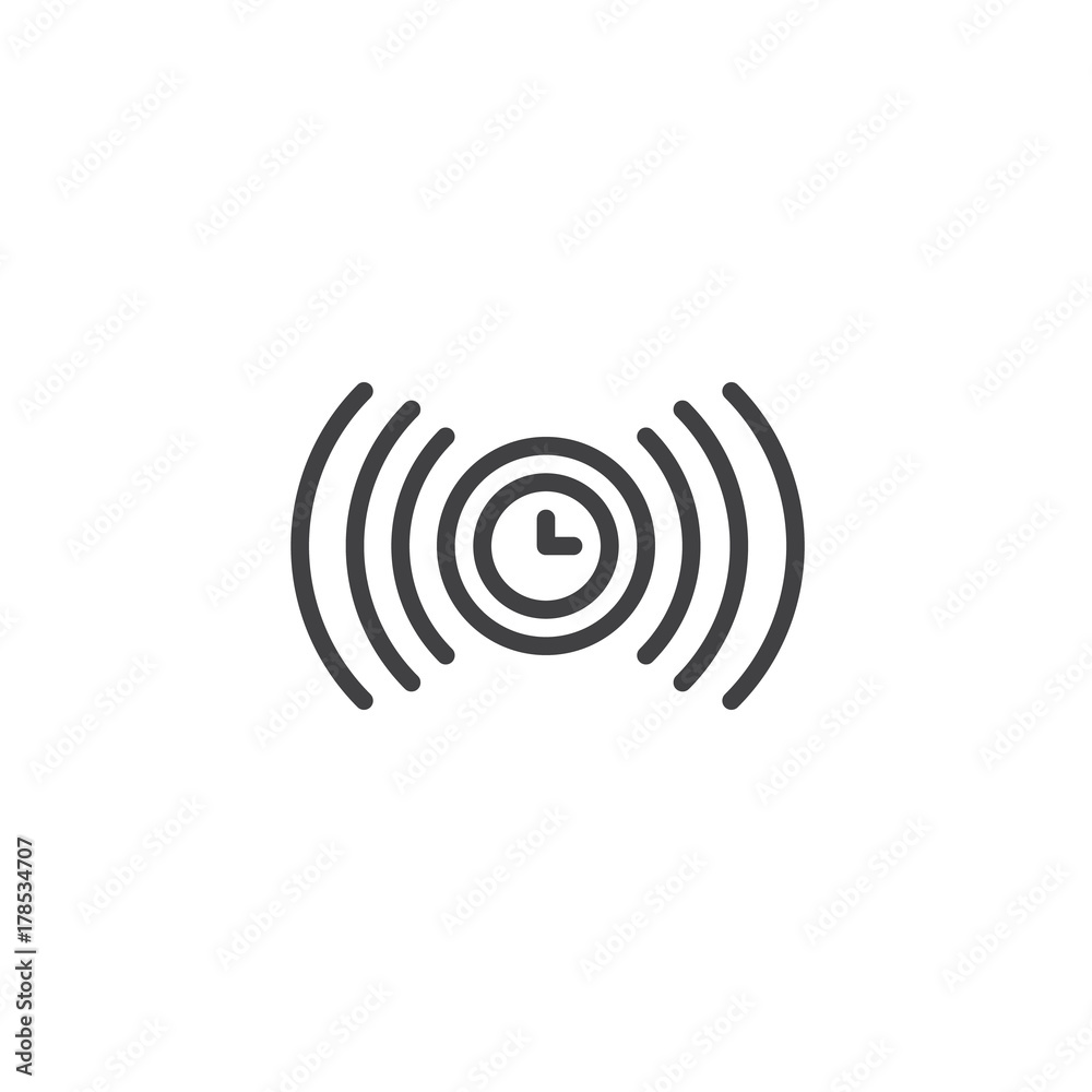 Alarming clock line icon, outline vector sign, linear style pictogram isolated on white. Symbol, logo illustration. Editable stroke Alarming clock line icon, outline vector sign, linear style pictogram isolated on white. Symbol, logo illustration. Editable stroke