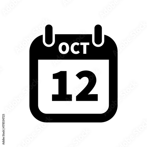 Simple black calendar icon with 12 october date isolated on white