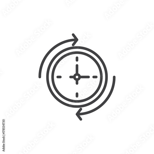 Arrows around wall clock line icon, outline vector sign, linear style pictogram isolated on white. History symbol, logo illustration. Editable stroke