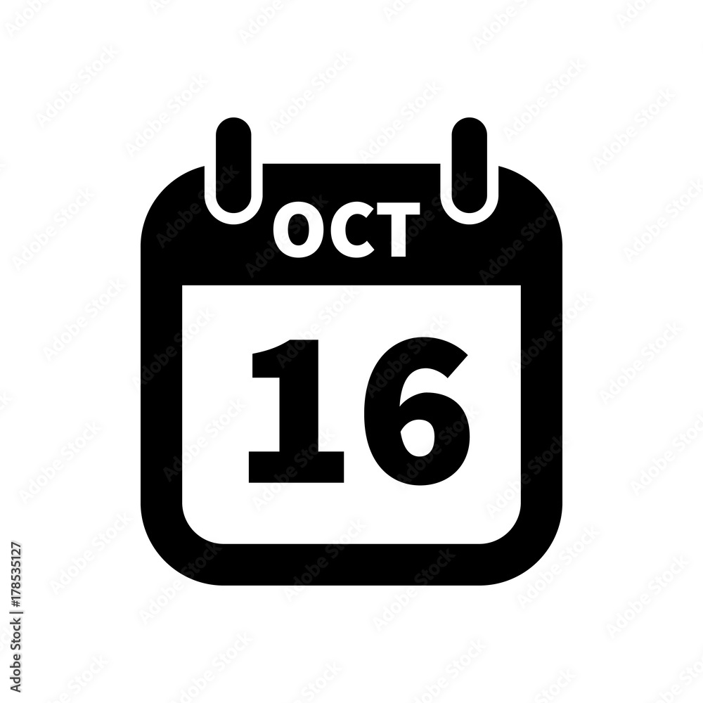 Simple black calendar icon with 16 october date isolated on white Simple black calendar icon with 16 october date isolated on white