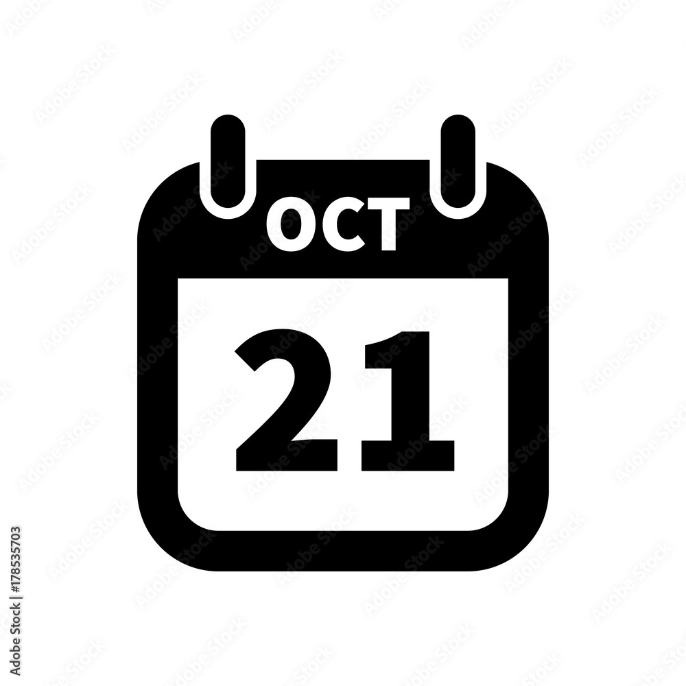 Simple black calendar icon with 21 october date isolated on white Simple black calendar icon with 21 october date isolated on white