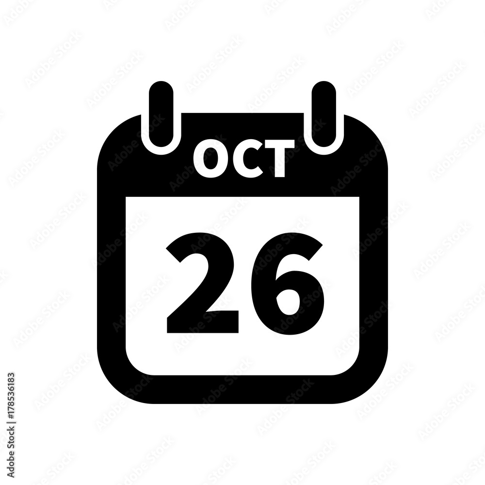 Simple black calendar icon with 26 october date isolated on white Simple black calendar icon with 26 october date isolated on white