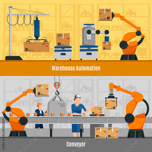 Warehouse Automation Banners Set