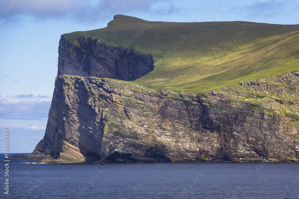 Island Foula. Foula situated in the Shetland archipelago of Scotland