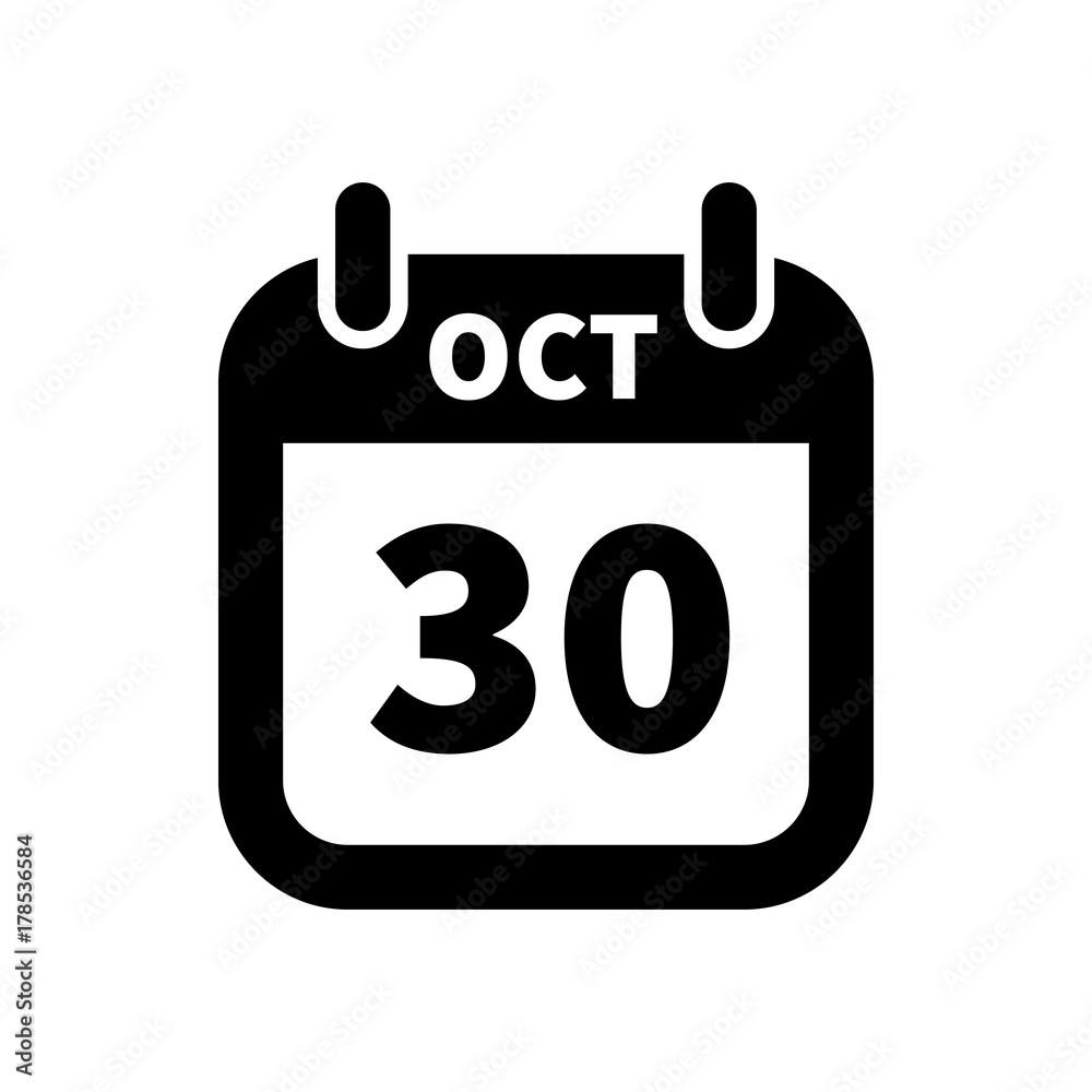 Simple black calendar icon with 30 october date isolated on white Simple black calendar icon with 30 october date isolated on white