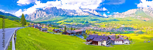 Beautiful town of Cortina d' Ampezzo in Dolomites Alps panoramic view photo