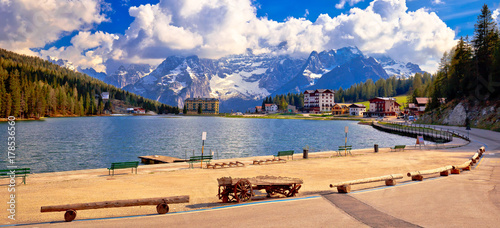 Lake Misurina in Dolomiti Alps alpine landscape view
