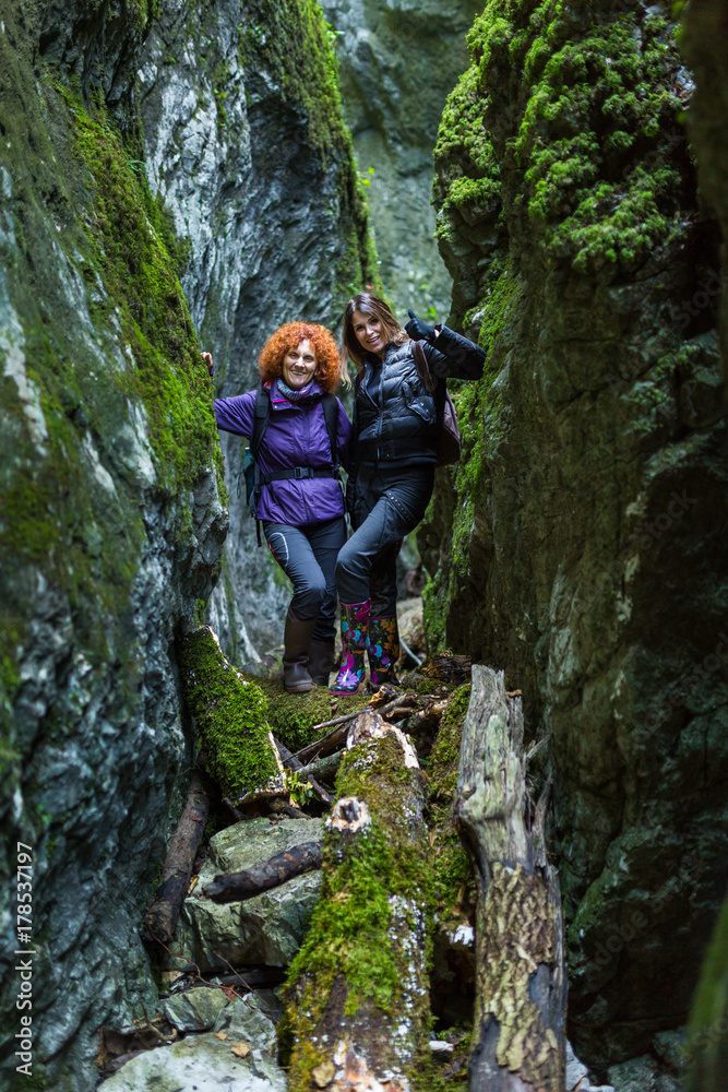 Girlfriends hiking together