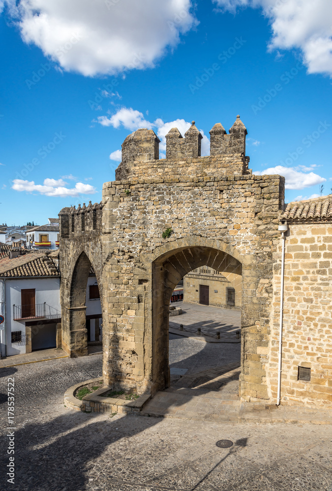 View at the Gate Jaen and Arch De Villalar in Baeza, Spain