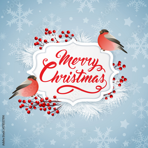 Christmas banner with two bullfinches