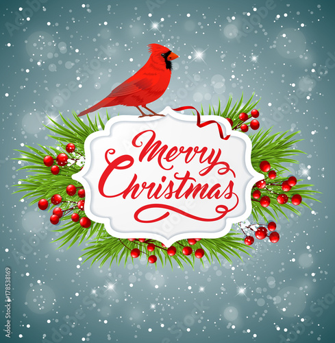 Christmas banner with red cardinal bird