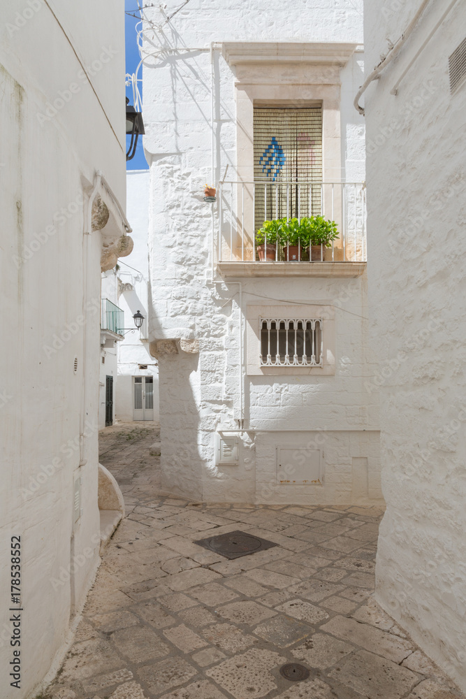 Locorotondo (Puglia, Italy) - View of the little picturesque village in south Italy. The white color of its houses represents the background of its baroque architecture built using the local stones.