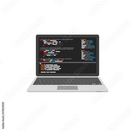 Programming and coding. Website development on laptop. Vector illustration