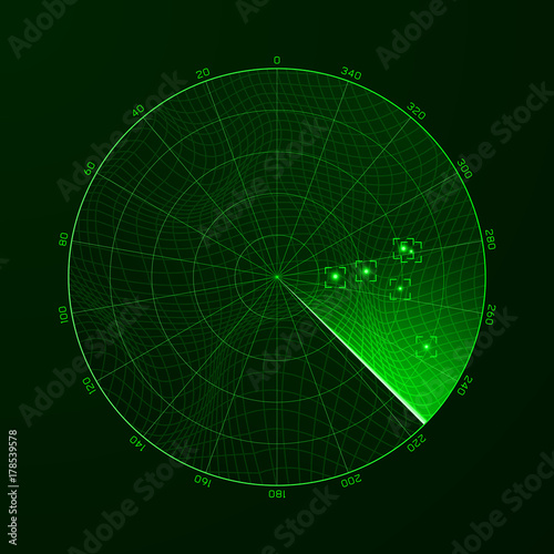 Radar. Blip. Detection of objects on the radar. Vector illustration