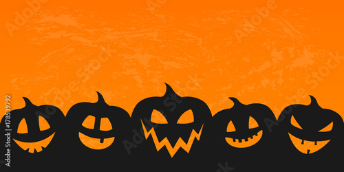Halloween background with shadow of scary pumpkins - banner with copyspace. Vector.