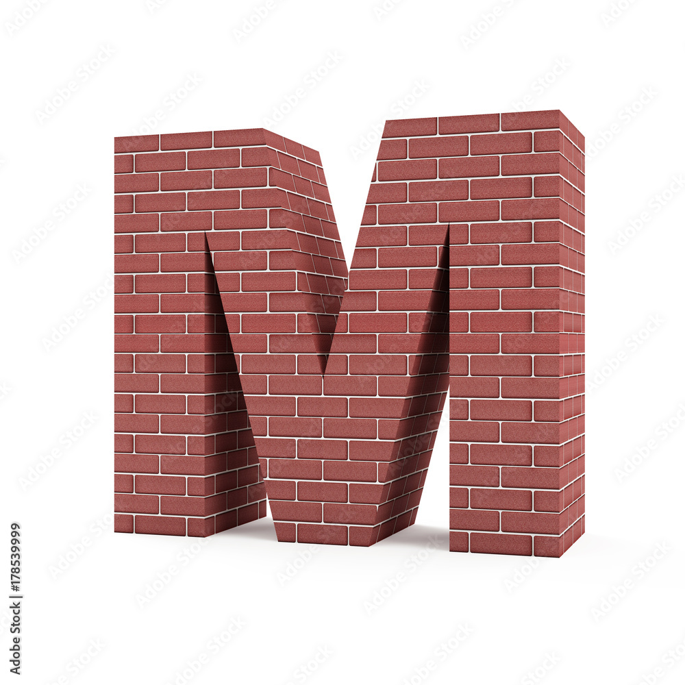 Red Brick Alphabet isolated on white background (Letter M) Stock