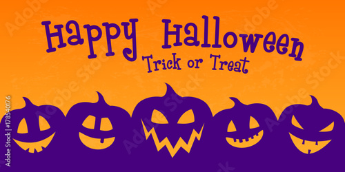 Scary banner for Halloween with funny pumpkin lanterns. Vector.