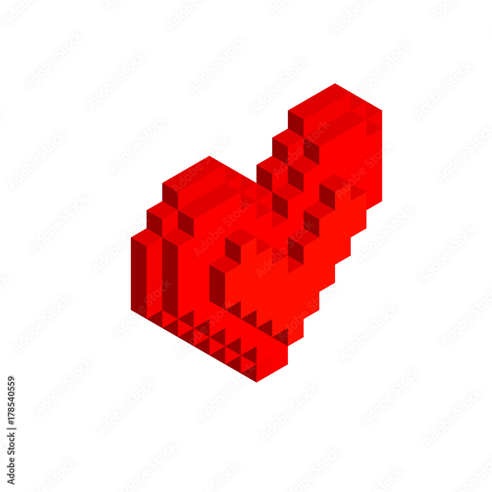 Fototapeta premium Pixel heart isometric illustration