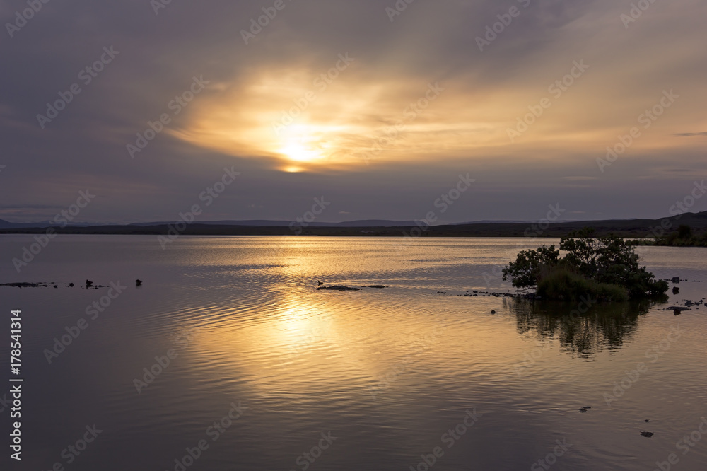 View of the lake Myvatn during the sunset, Iceland