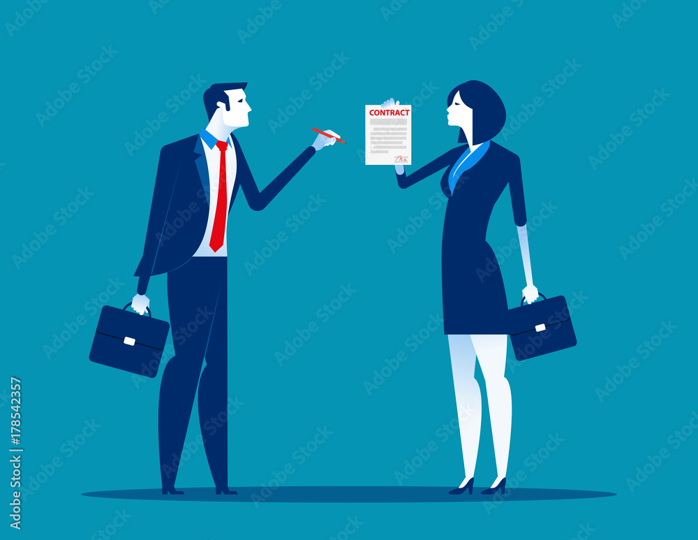 Businessman with partnership and agree to sign contract after to success business discussion. Concept business vector illustration. Flat design style. Businessman with partnership and agree to sign contract after to success business discussion. Concept business vector illustration. Flat design style.