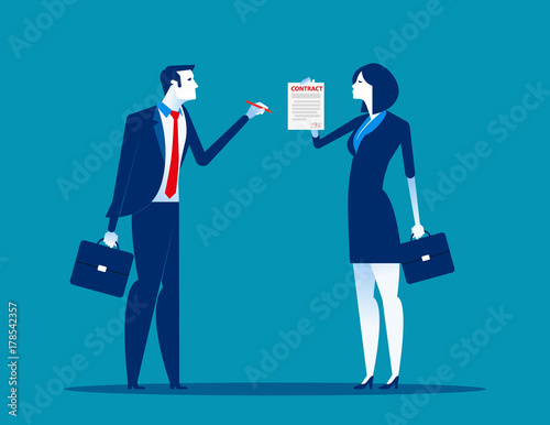 Businessman with partnership and agree to sign contract after to success business discussion. Concept  business vector illustration. Flat design style.