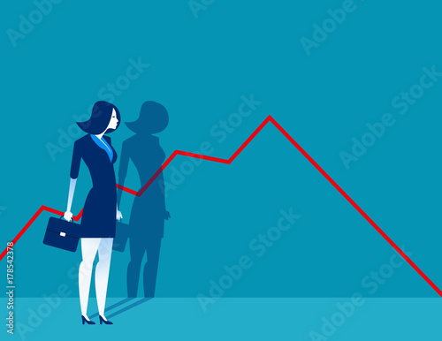 Businesswoman standing and look a declining chart. Concept business vector illustration.