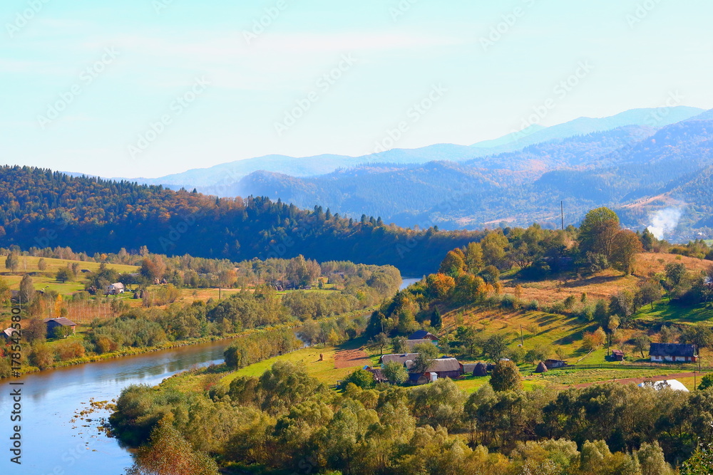 Stryi River in the Carpathians in the autumn. Stryi River in the Carpathians in the autumn.