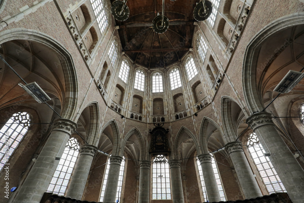 Interior of the Church of St. Lawrence (Grote Kerk or Great Church) in Alkmaar, Netherlands..